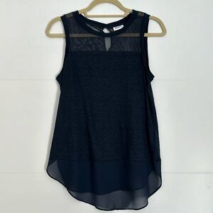 DKNY Navy Tank Top with Mesh and Sheer Detail